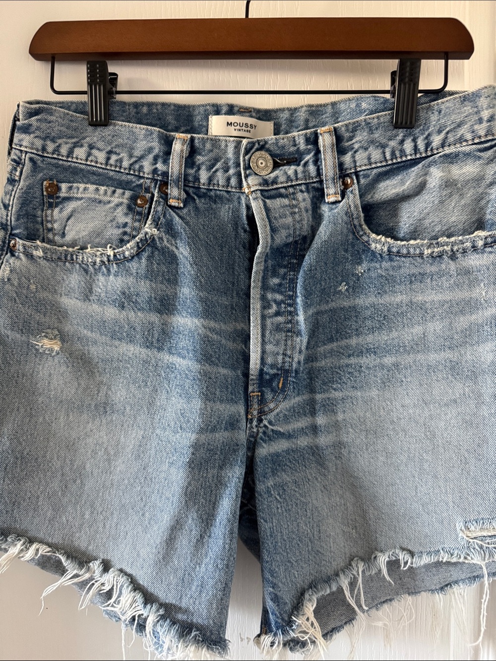 Moussy Light Blue Distressed Denim Cutoff Shorts